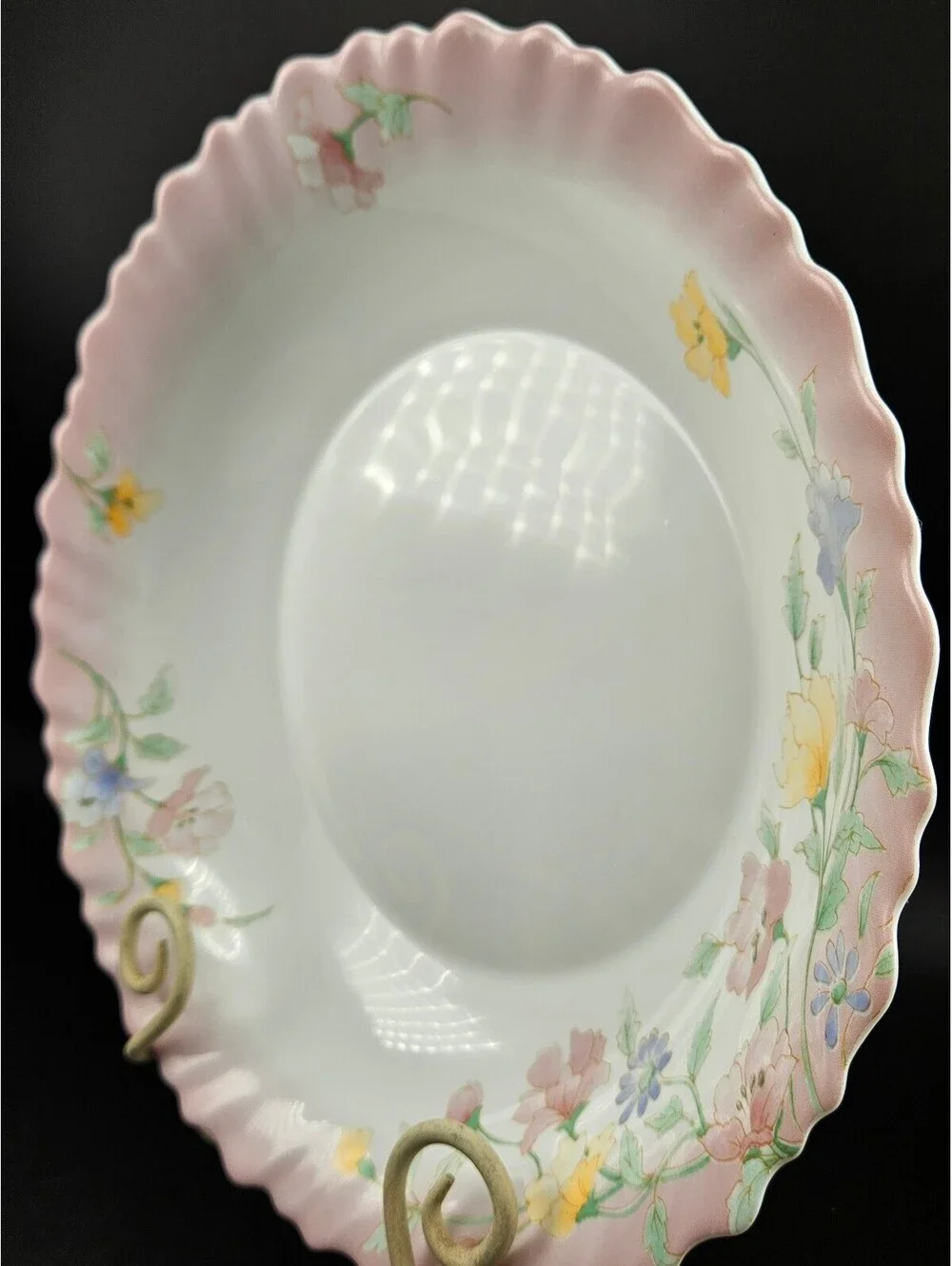 Vtg Arcopal France Elise Large Round Low Serving Bowl Pink Ombre Rim Floral 11